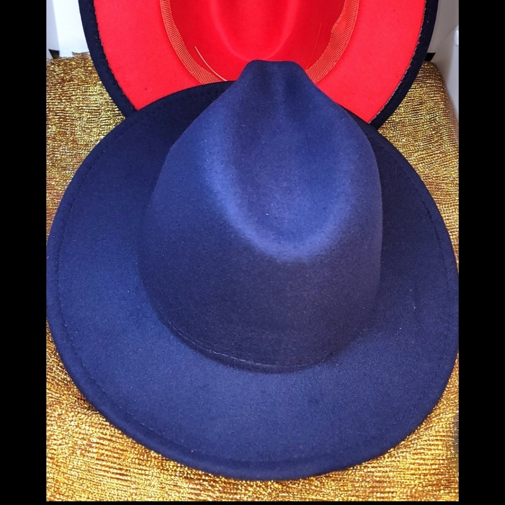 Navy Blue/Red Bottom Fedora Hat